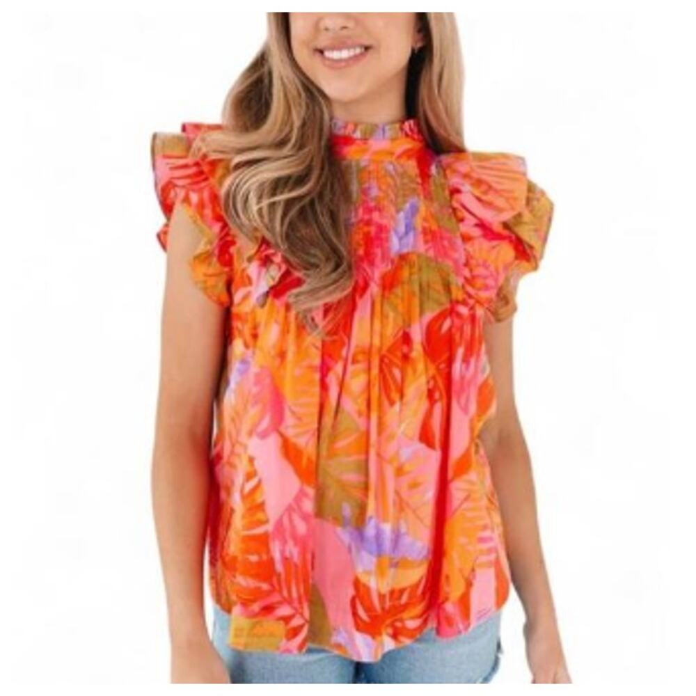 J.Marie Eden Sleeveless Pleated Lined Top Pink Floral Tropical Small NEW Pink - Picture 8 of 8